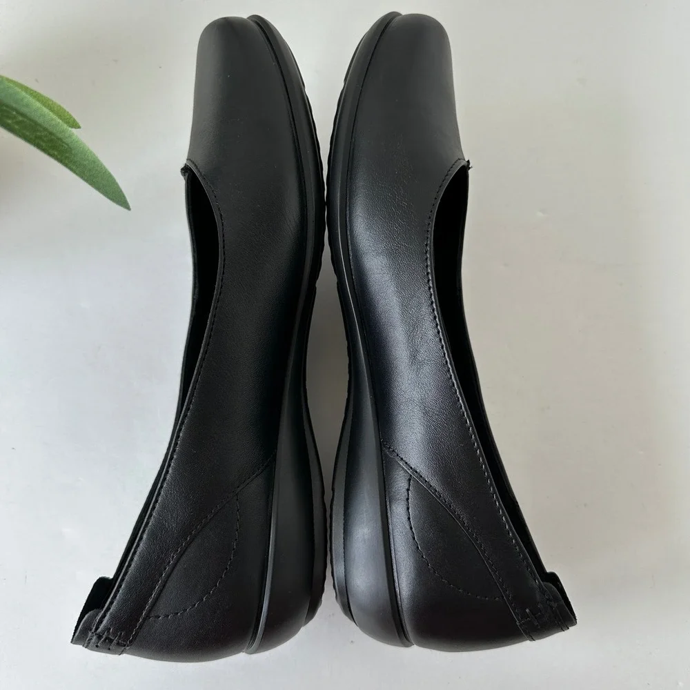 Hotter Robyn II Black Leather Ballerina Flats Size 10 Dual Fit Comfort Shoes